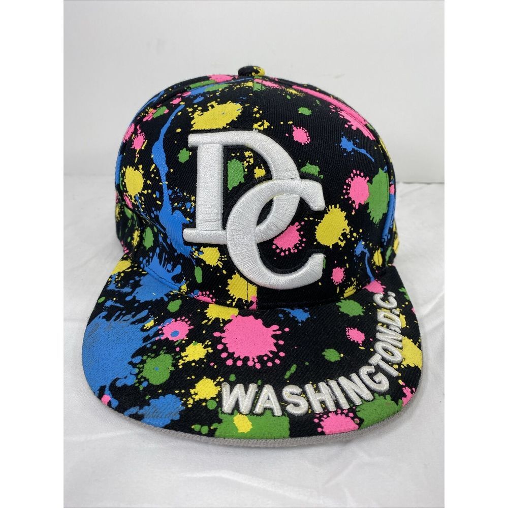 Washington‎ DC City Hunter Fitted Hat Adult Large Paint Splatter 90's Y2K Neon